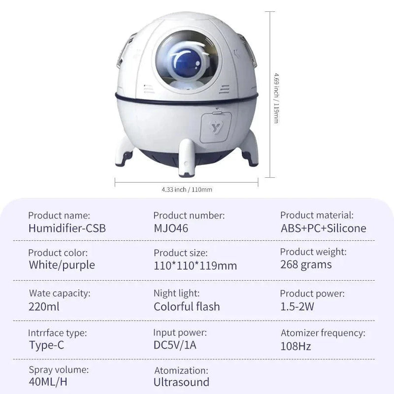 Umidificador Difusor Cápsula Espacial com Luz Atmosférica 7 Cores [FRETE GRÁTIS]