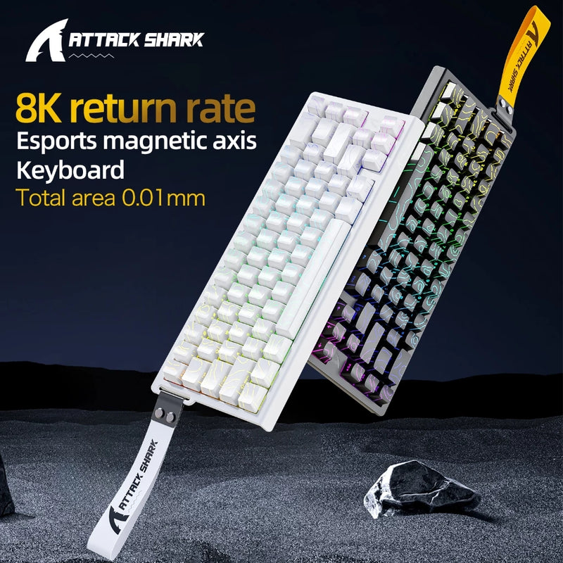 Teclado BRANCO Mecânico Attack Shark X68HE Interruptor Magnético Com Fio De Baixa Latência Polling RGB