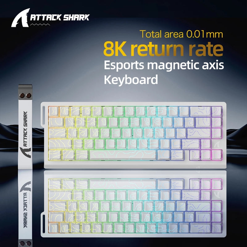 Teclado BRANCO Mecânico Attack Shark X68HE Interruptor Magnético Com Fio De Baixa Latência Polling RGB