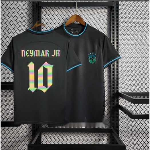 Camisa Premium Brasil Preta Seleção Símbolos Azul Refletivo