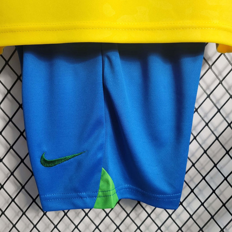 Kit Infantil Nova Camisa + Shorts Nike do Brasil - Nova Camisa da Seleção Brasileira Copa QATAR 2022