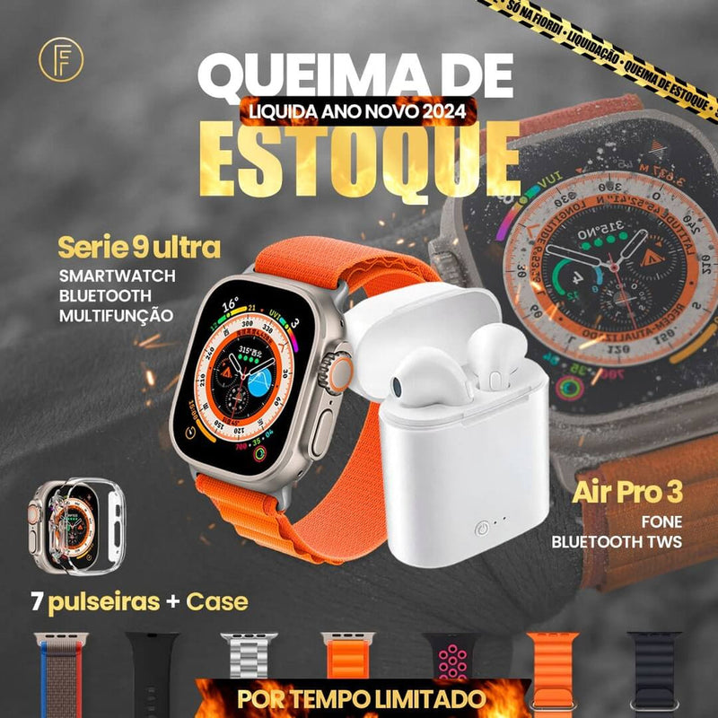 Combo: Serie 9 Ultra + Fone Air Pro 3 [7 Pulseiras + Case]